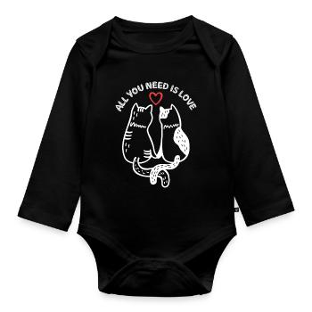 Katzen - Alles, was du brauchst, ist Liebe - Baby Bio-Langarm-Body - Schwarz - Vorne