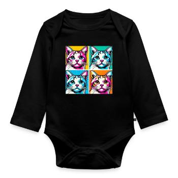 Cat Pop Art - Organic Longsleeve Baby Bodysuit - black - Front
