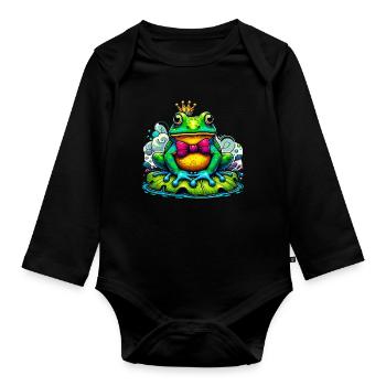 Frog with the King's Crown - Organic Longsleeve Baby Bodysuit - black - Front