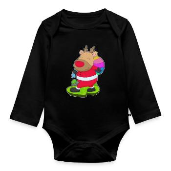 Sac de Noël en forme de renne - Body Bébé bio manches longues - noir - Devant