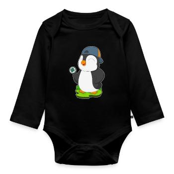 Pinguin Handballspieler Handball - Baby Bio-Langarm-Body - Schwarz - Vorne