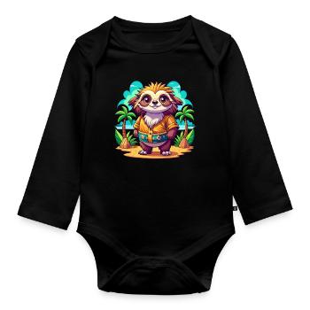 Paresseux mignon des vacances - Body Bébé bio manches longues - noir - Devant