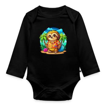 Paresseux mignon des vacances - Body Bébé bio manches longues - noir - Devant