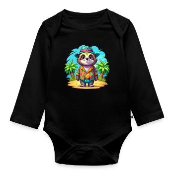 Paresseux mignon des vacances - Body Bébé bio manches longues - noir - Devant