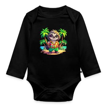 Paresseux mignon des vacances - Body Bébé bio manches longues - noir - Devant