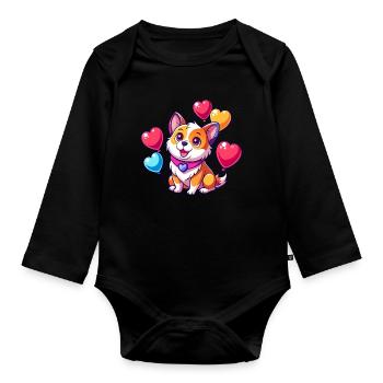 Dog with colorful balloons - Organic Longsleeve Baby Bodysuit - black - Front