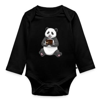Panda Kuchen - Baby Bio-Langarm-Body - Schwarz - Vorne