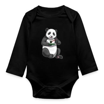 Panda Sushi - Baby Bio-Langarm-Body - Schwarz - Vorne