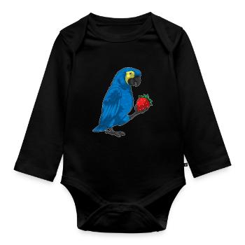 Perroquet Fraise - Body Bébé bio manches longues - noir - Devant