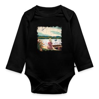 Woman sitting in boat by the water - Organic Longsleeve Baby Bodysuit - black - Front