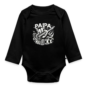 papa rockx fête des pères papa cadeau papa papa - Body Bébé bio manches longues - noir - Devant