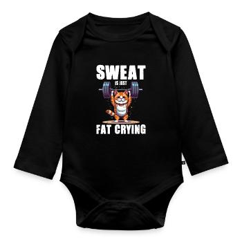 Lustige Katze Workout Sweat Is Just Fat Crying - Baby Bio-Langarm-Body - Schwarz - Vorne