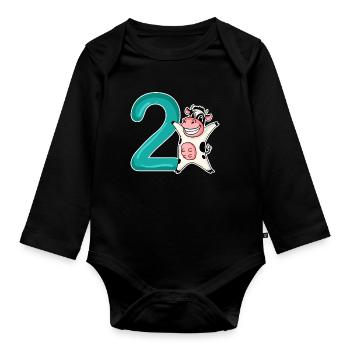 2nd Birthday Motif Cow - Two Years Old - Organic Longsleeve Baby Bodysuit - black - Front