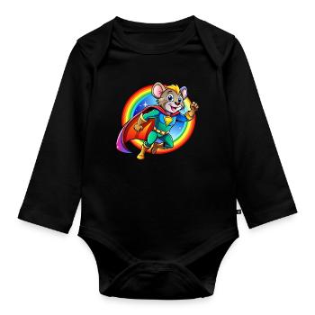 Superhero Mouse - Organic Longsleeve Baby Bodysuit - black - Front