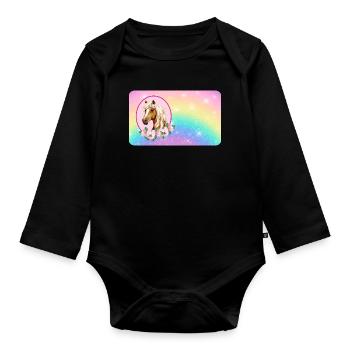 Pferd mit Blumen und Glitter Regenbogen  - Baby Bio-Langarm-Body - Schwarz - Vorne