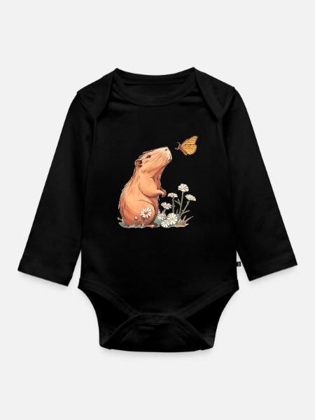 Capybara Schmetterling - Baby Bio-Langarm-Body - Schwarz