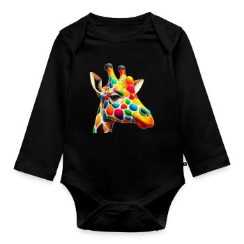Girafe colorée et peinte comme Arlequin - Body Bébé bio manches longues - noir - Devant
