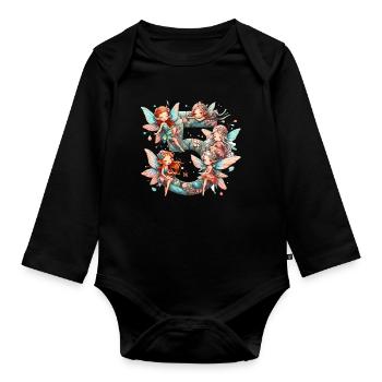 5 Jahre Fee Elfe Geburtstag Geschenk - Baby Bio-Langarm-Body - Schwarz - Vorne