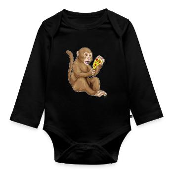 Affe Pizza - Baby Bio-Langarm-Body - Schwarz - Vorne