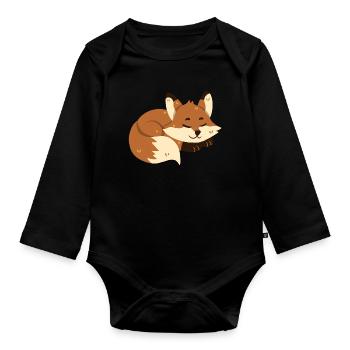Fox sleeps - Organic Longsleeve Baby Bodysuit - black - Front
