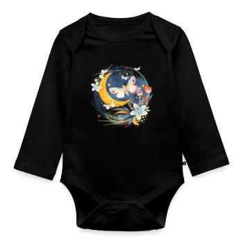 rare exotic butterflies in the moonlight - Organic Longsleeve Baby Bodysuit - black - Front