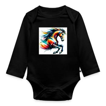 Pferd - Baby Bio-Langarm-Body - Schwarz - Vorne