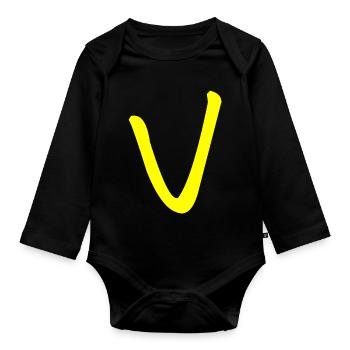 Buchstabe V - Baby Bio-Langarm-Body - Schwarz - Vorne