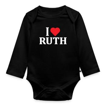 t-shirt I love Ruth t-shirt idée cadeau - Body Bébé bio manches longues - noir - Devant