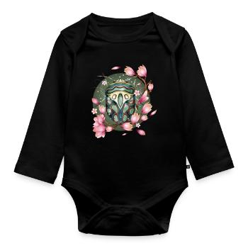 exotisches afrikanisches Krabbeltier mit Magnolien - Baby Bio-Langarm-Body - Schwarz - Vorne