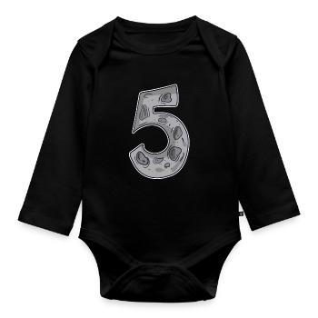 Number 5 Space - Organic Longsleeve Baby Bodysuit - black - Front