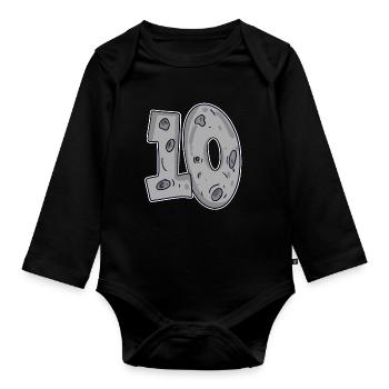 Mond Zehn 10 Nummer Zahl - Baby Bio-Langarm-Body - Schwarz - Vorne