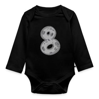 Number 8 Number Eight Moon Motif - Organic Longsleeve Baby Bodysuit - black - Front
