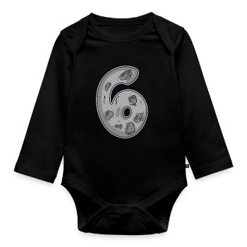 Number 6 Number Space Moon - Organic Longsleeve Baby Bodysuit - black - Front