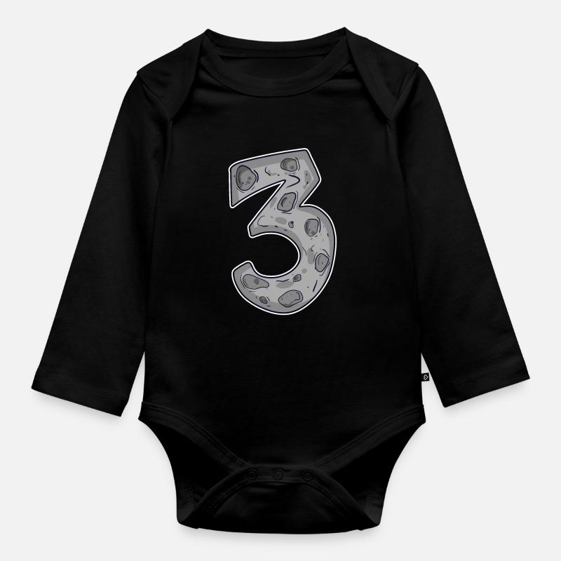 Trois - 3 - Numéro 3 - Numéro 3 - Body Bébé bio manches longues - noir