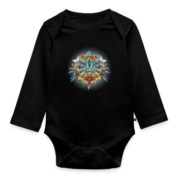 Kunstvolles Amulett aus Insekten in floraler Form - Baby Bio-Langarm-Body - Schwarz - Vorne
