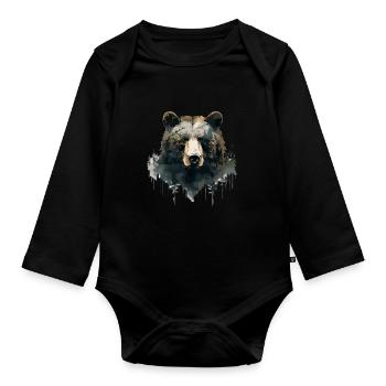 Wald Bär Natur Wildlife Kunst Berg Tier - Baby Bio-Langarm-Body - Schwarz - Vorne