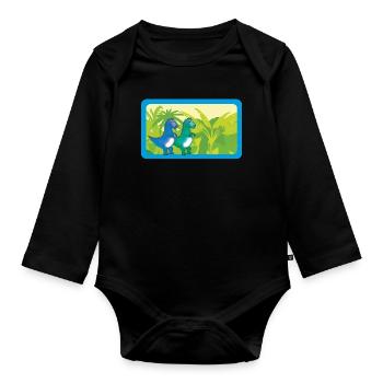 Baby Dinos T- Rex | Customisable - Organic Longsleeve Baby Bodysuit - black - Front