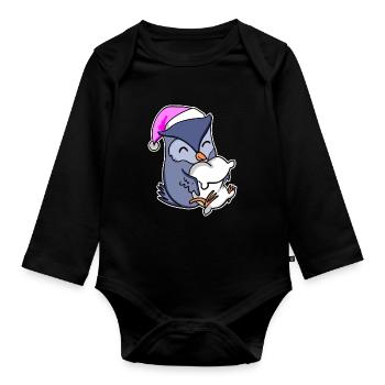 Owl Tired Sleeping Sleep Girl - Organic Longsleeve Baby Bodysuit - black - Front