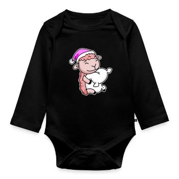 Sheep Tired Sleeping Sleeping Girl - Organic Longsleeve Baby Bodysuit - black - Front