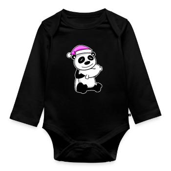 Panda Tired Sleeping Sleeping Girl - Organic Longsleeve Baby Bodysuit - black - Front