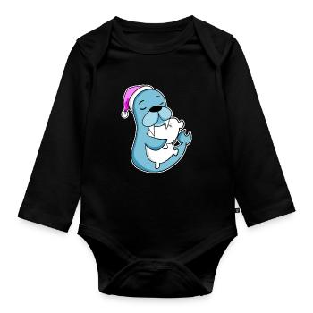 Sea Lion Tired Sleeping Sleeping Girl - Organic Longsleeve Baby Bodysuit - black - Front