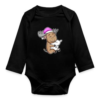 Moose Tired Sleeping Sleeping Girl - Organic Longsleeve Baby Bodysuit - black - Front