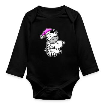 Zebra Tired Sleeping Sleeping Girl - Organic Longsleeve Baby Bodysuit - black - Front