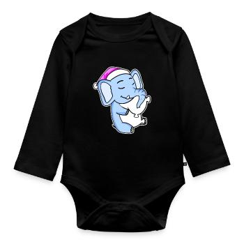 Elephant Tired Sleeping Sleeping Girl - Organic Longsleeve Baby Bodysuit - black - Front