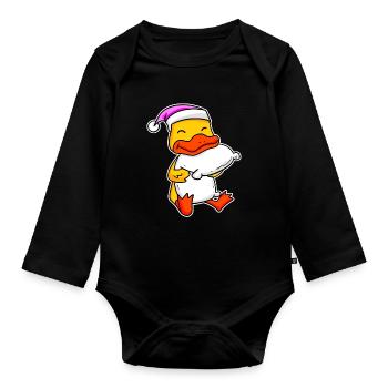 Duck Tired Sleeping Sleeping Girl - Organic Longsleeve Baby Bodysuit - black - Front