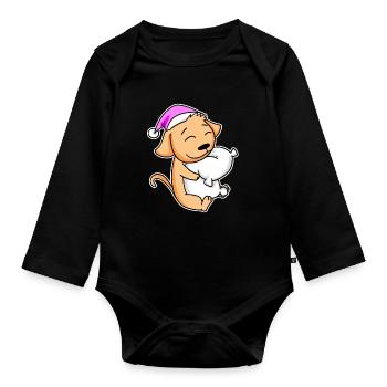 Dog Tired Sleeping Sleeping Girl - Organic Longsleeve Baby Bodysuit - black - Front