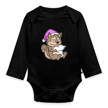 Squirrel Tired Sleeping Sleeping Girl - Organic Longsleeve Baby Bodysuit - black - Front