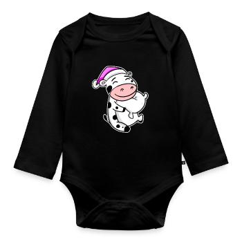 Cow Tired Sleeping Sleeping Girl - Organic Longsleeve Baby Bodysuit - black - Front