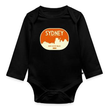 Sydney Skyline Retro Badge - Organic Longsleeve Baby Bodysuit - black - Front