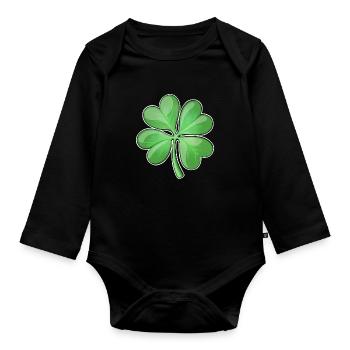 Lebendiges vierblättriges Kleeblatt-Design - Baby Bio-Langarm-Body - Schwarz - Vorne